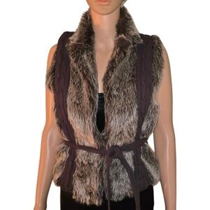XOXO Faux Fur Vest with Brown Accents